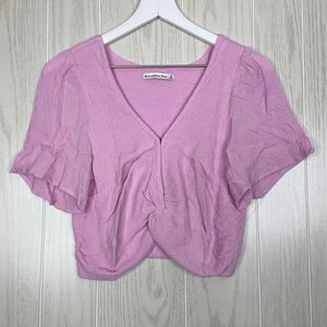 Abercrombie & Fitch Knot-Front Flutter Sleeve Crop Top Women's Pink Size M